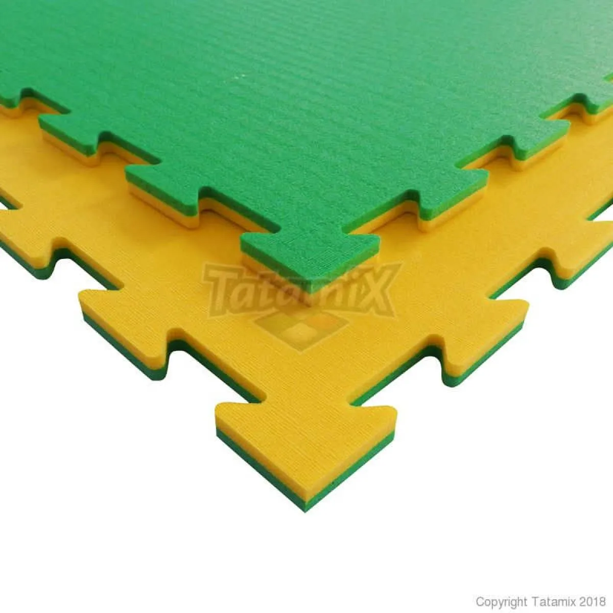 Kampsportsmåtte Tatami School B14FR gul/grøn 100 cm x 100 cm x 1,4 cm
