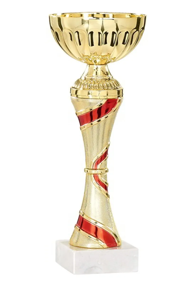 Gouden/rode plastic trofee met marmeren voet