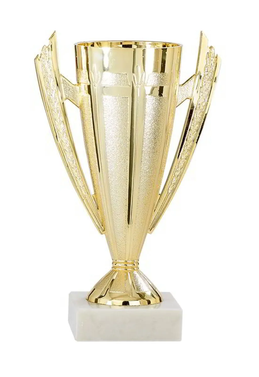 Gouden/zilveren plastic trofee met marmeren voet