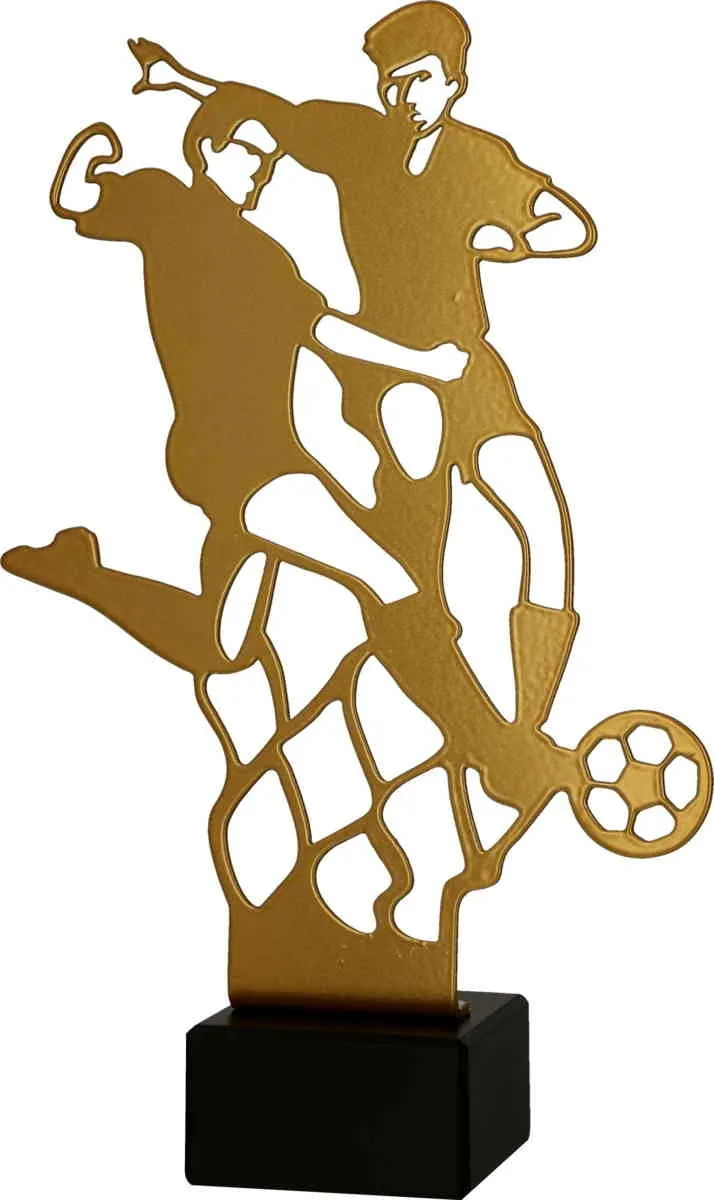 Figurine de trophee footballeur en metal dore