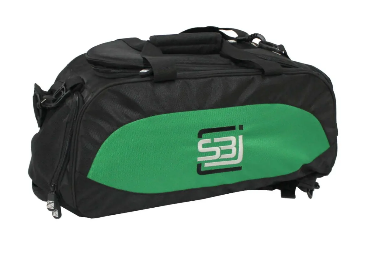 Sportstaske med rygsækfunktion i sort med farvede grønne sideindsatser