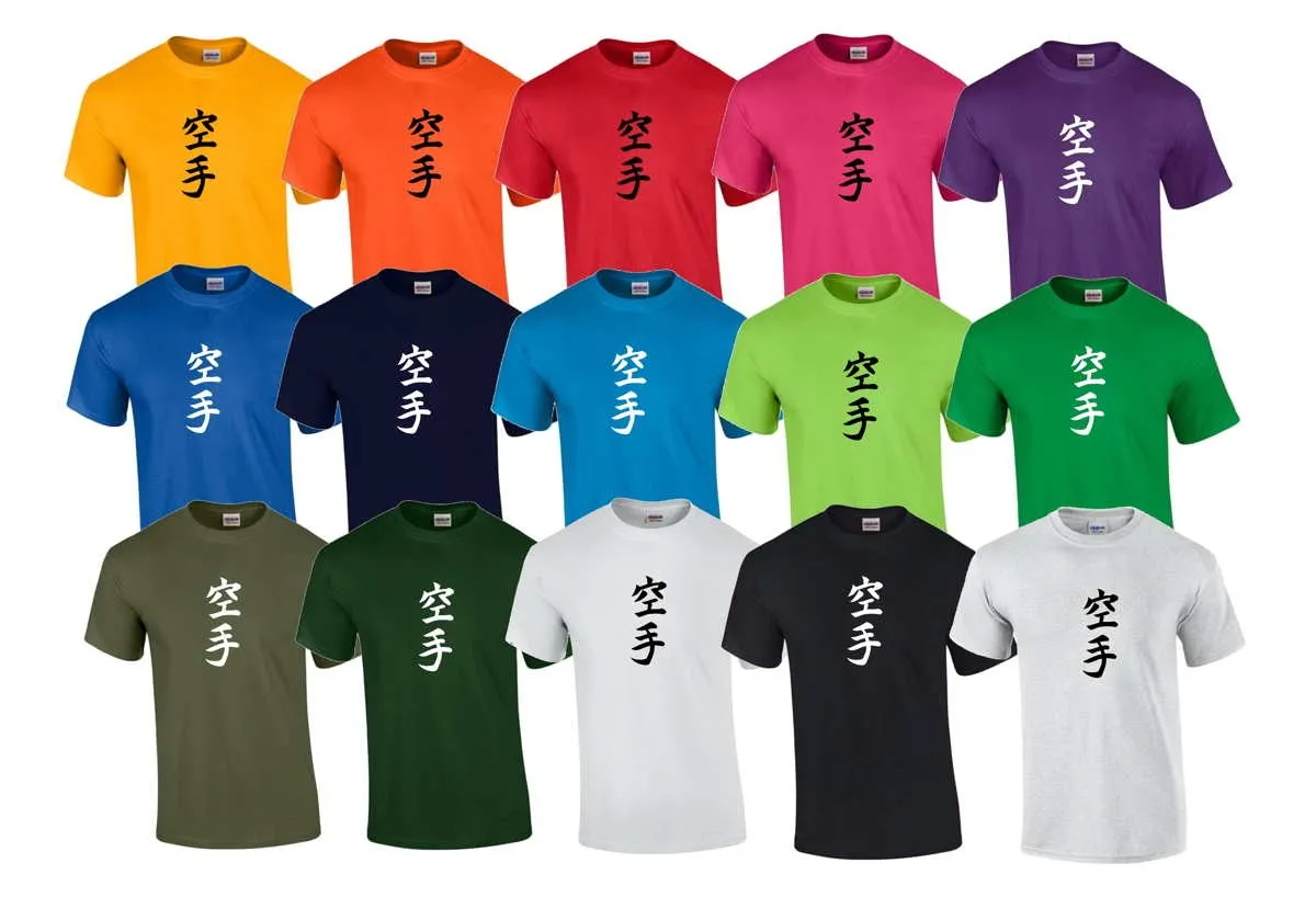 T-shirt med Karate Kanji-tegn i forskellige farver
