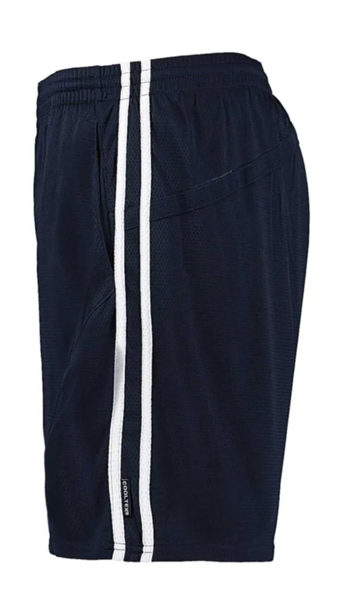 Sports shorts dark blue with white stripes