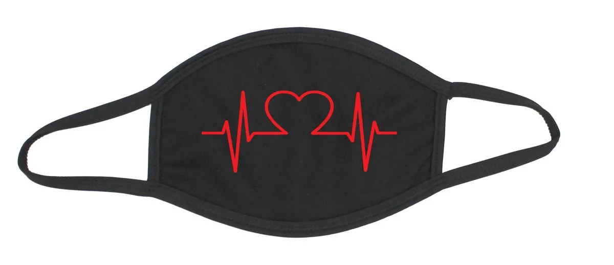 Mouth-nose mask cotton black Heartbeat ECG / Heart