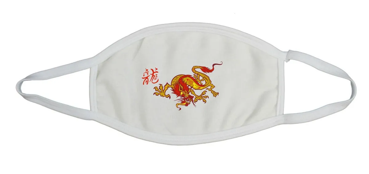 Mouth and nose mask cotton beige dragon