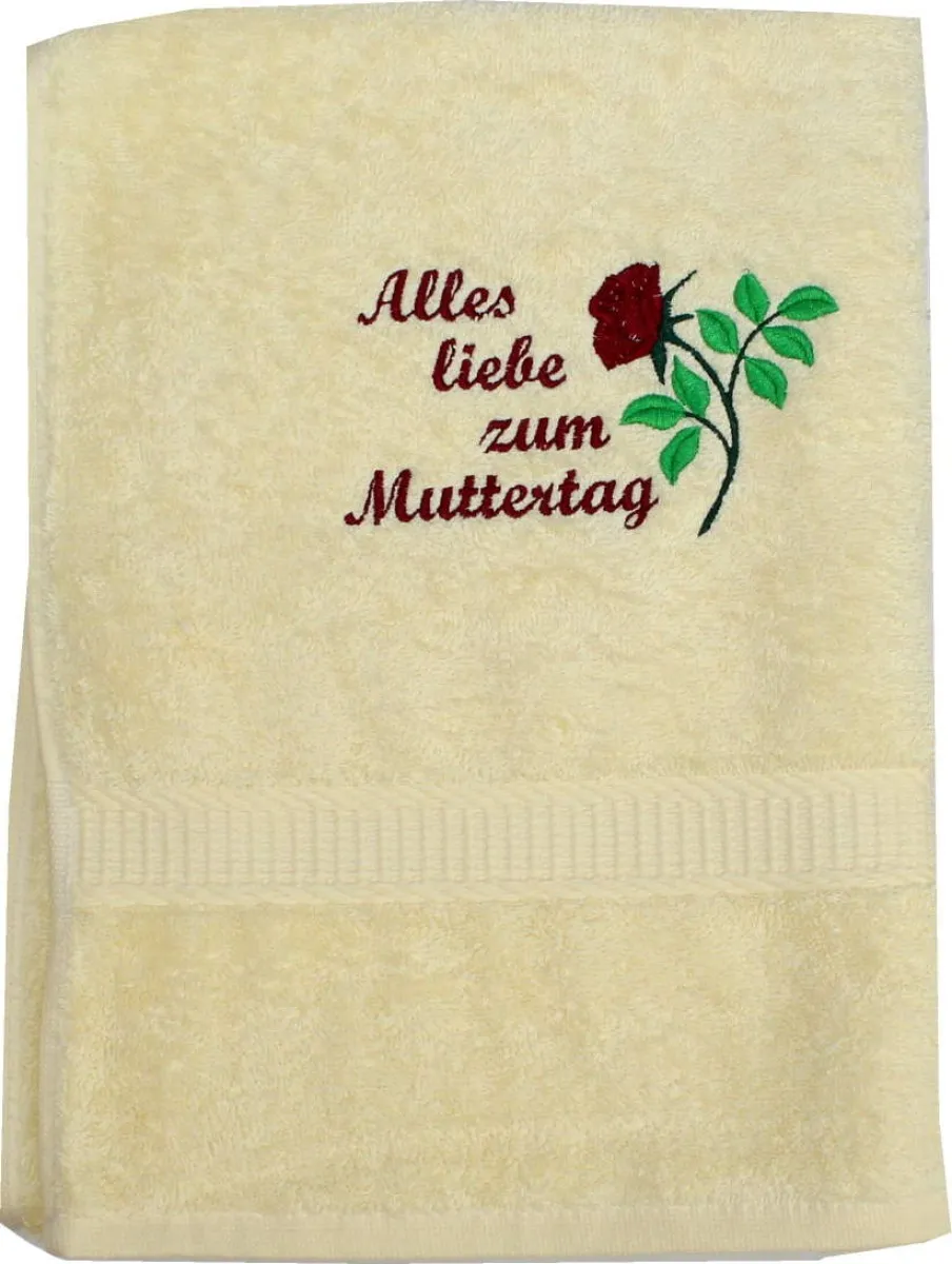 Badehåndklæde farve: lysegul Broderi: rød Motivstørrelse ca. 9 x 13 cm