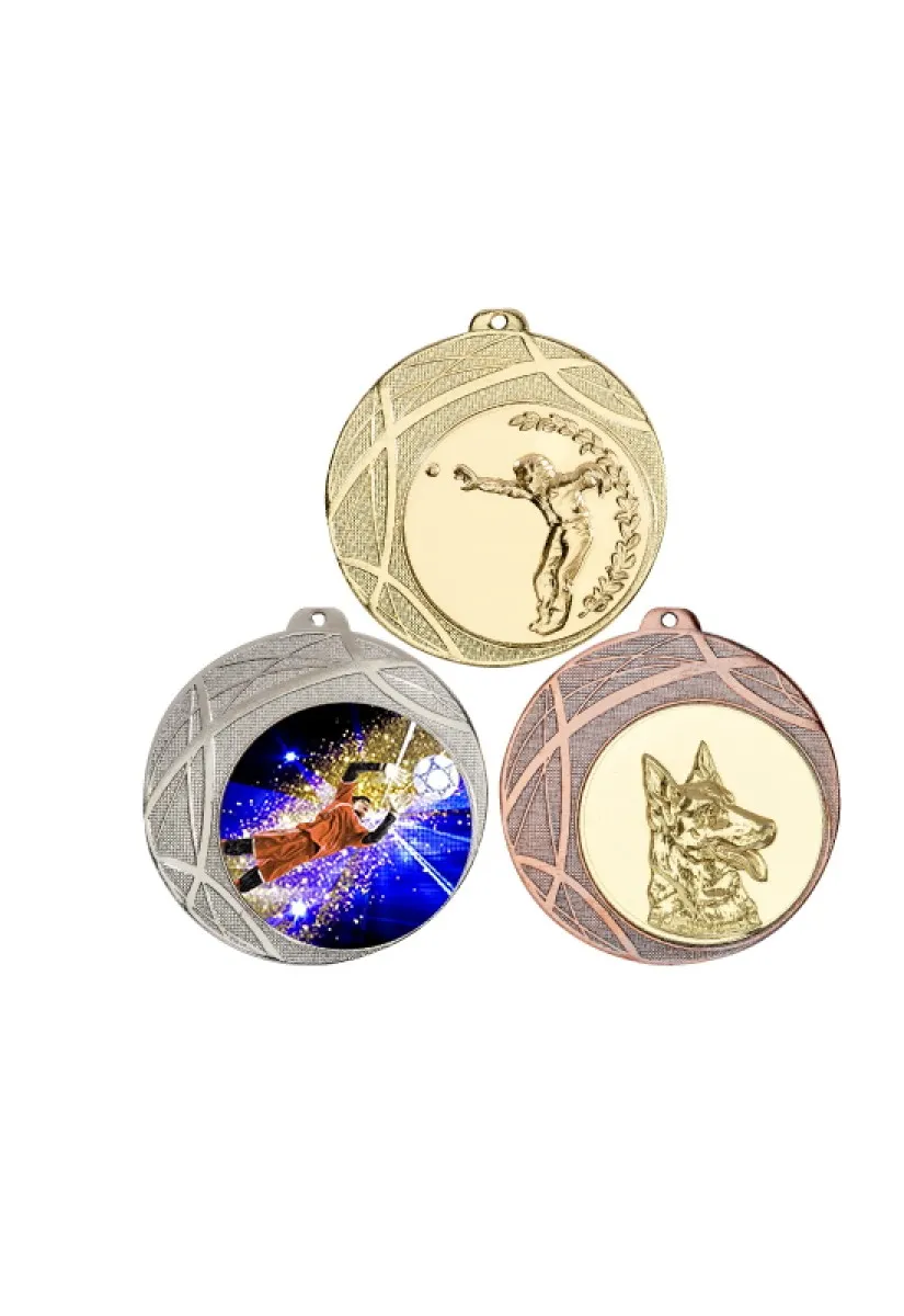 Medaille in goud, zilver, brons geëmailleerd met blauw, 7 cm