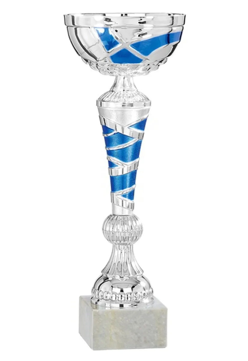 Zilver/blauwe plastic trofee met marmeren voet