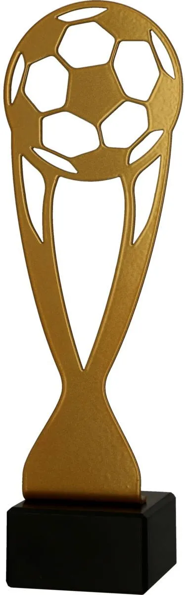 Trofeo de fútbol en metal dorado