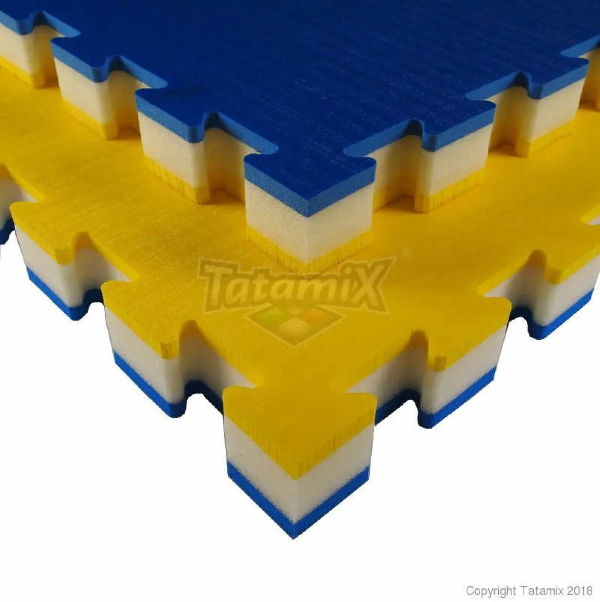 Tatami J50R-måtte blå/hvid/gul 100 cm x 100 cm x 5 cm