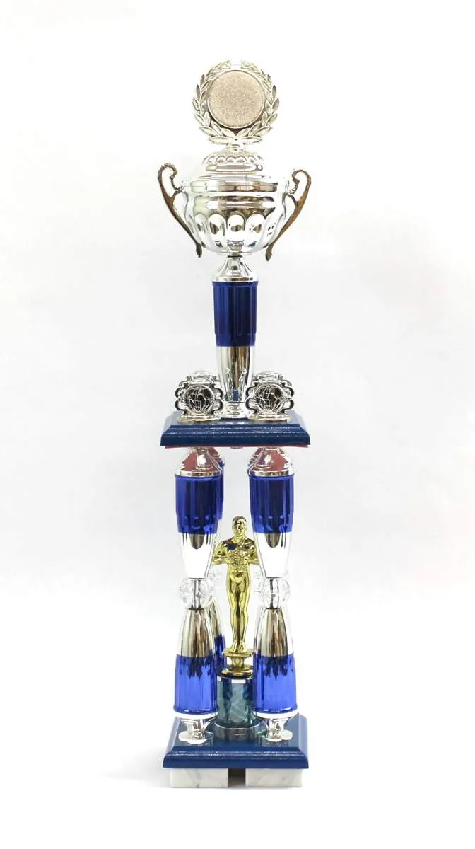Zuil trofee blauw zilver 73 cm wisselbeker