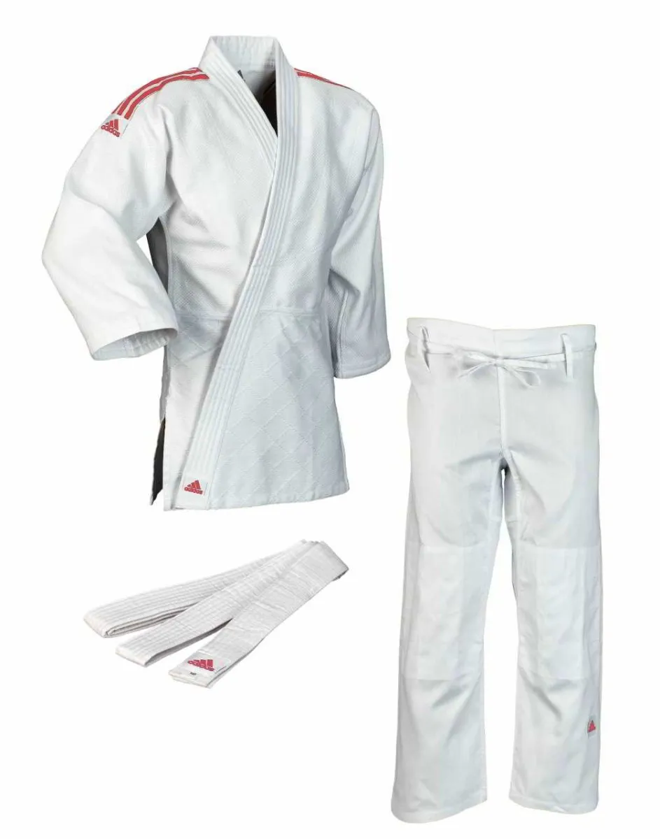 adidas judodragt Club med røde skulderstriber