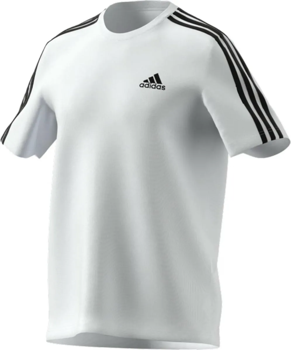 adidas T-shirt white with black shoulder stripes front