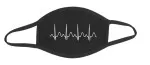 Mouth and nose mask cotton black Heartbeat ECG white