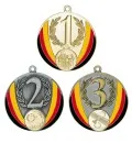 Medaljer med tyske flag i guld, sølv eller bronze. Diameter ca. 7 cm. Emblemstørrelse 2,5 cm.