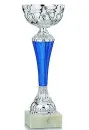 silver trophy with blue trophy base