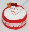 Handdoekentaart hartentaart rood/wit met hartjes