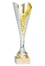 Silver/gold goblet made of plastic in the shape of a chalice with marble base