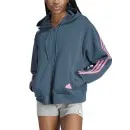adidas hooded jacket 3S dark turquoise/artic night with pink stripes