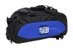 Sportstaske med rygsækfunktion i sort med farvede sideindsatser i blå