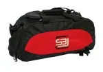 Sporttas met rugzakfunctie in zwart met gekleurde zij-inzetstukken in rood